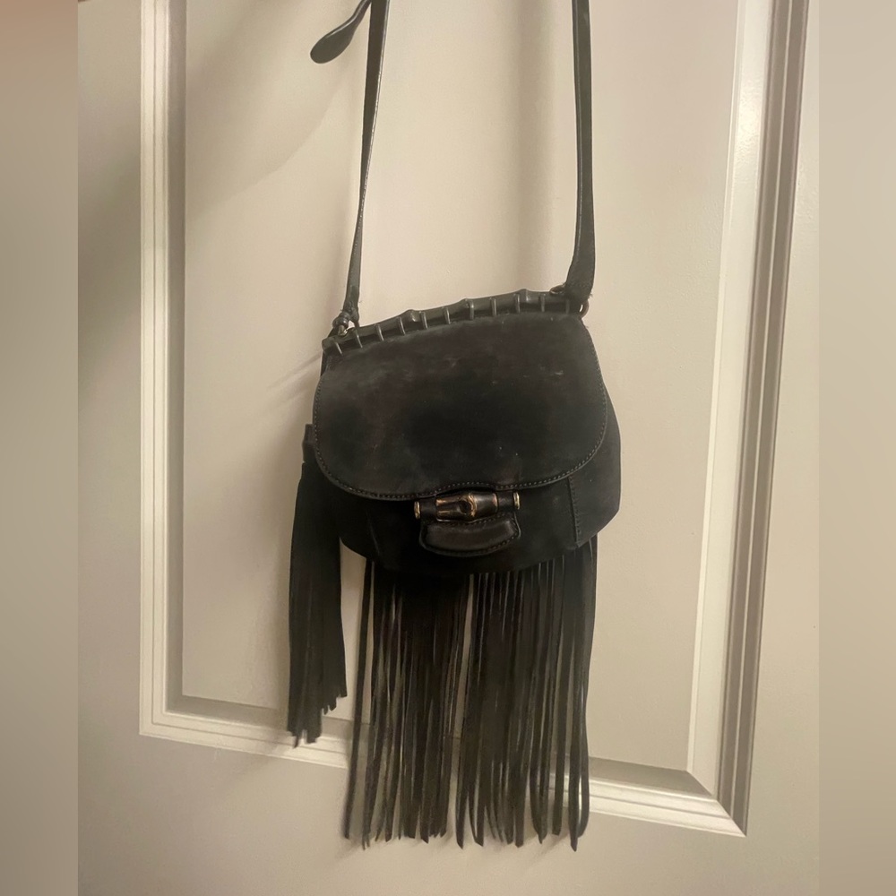 Gucci velvet Black Nouveau Fringe Crossbody Bag